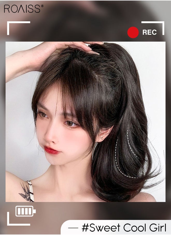 رويس - وصلات شعر ذيل فرس مجعدة مايكرو كيرل، شعر ذيل حصان مستعار طبيعي بمشبك مخلب صغير، وصلة إطالة شعر، قطعة شعر صناعية للنساء والفتيات، تسريحة شعر ناعمة للاستخدام اليومي، 40 سم - أسود بني - Image 1