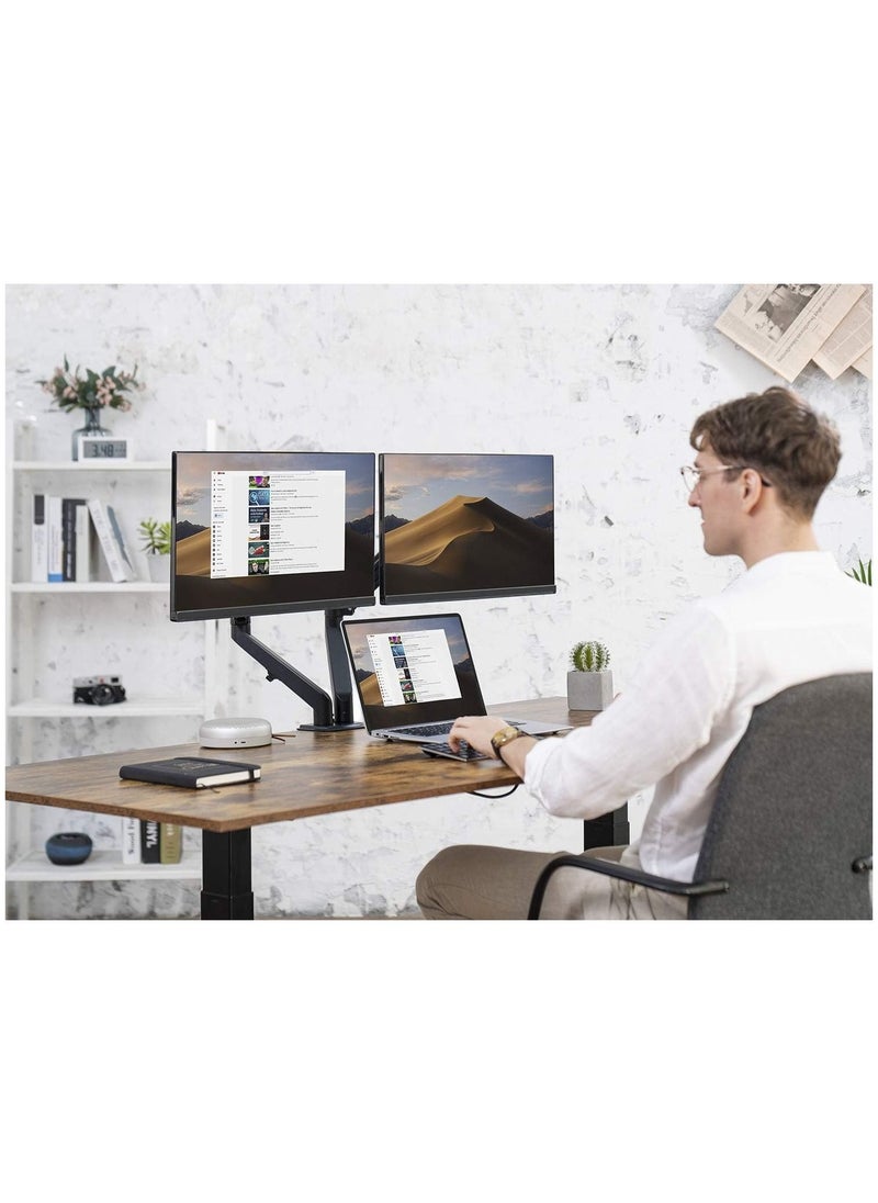 Generic - Dual Arm Monitor Desk Mount Height Adjustable, Tilt, Swivel, Counterbalance Gas Spring Stand | VESA Bracket Arm Fits Most Screens 13" to 27" - Image 1