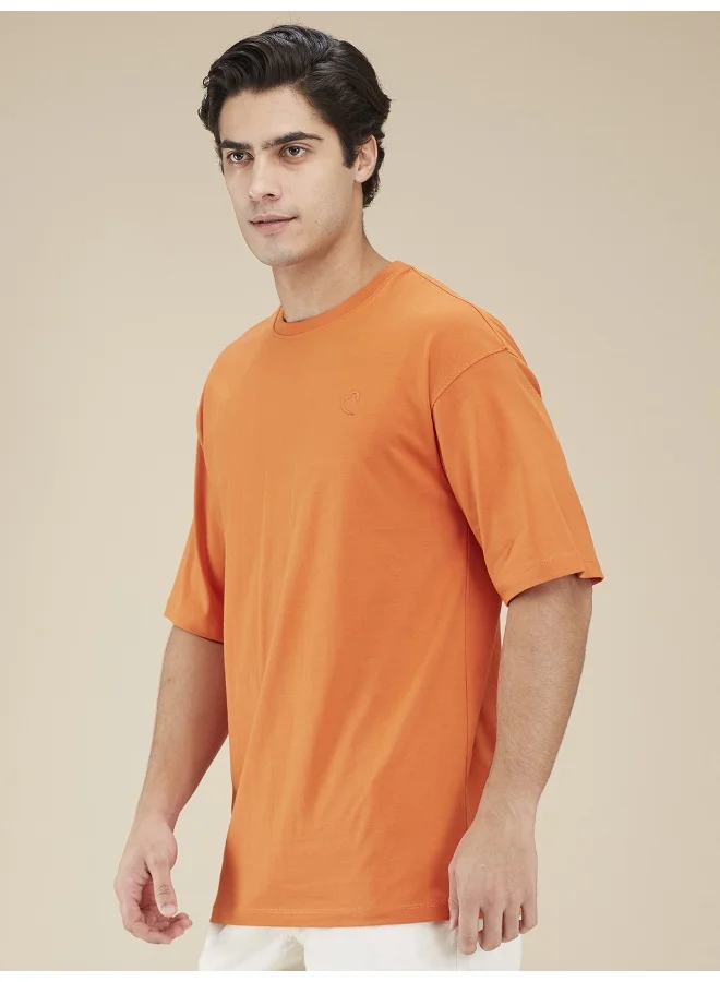 بيينغ هيومان Mens Orange Round Neck Short Sleeve T-Shirt