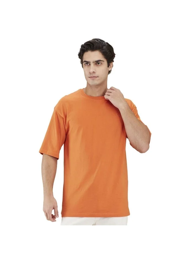 بيينغ هيومان Mens Orange Round Neck Short Sleeve T-Shirt