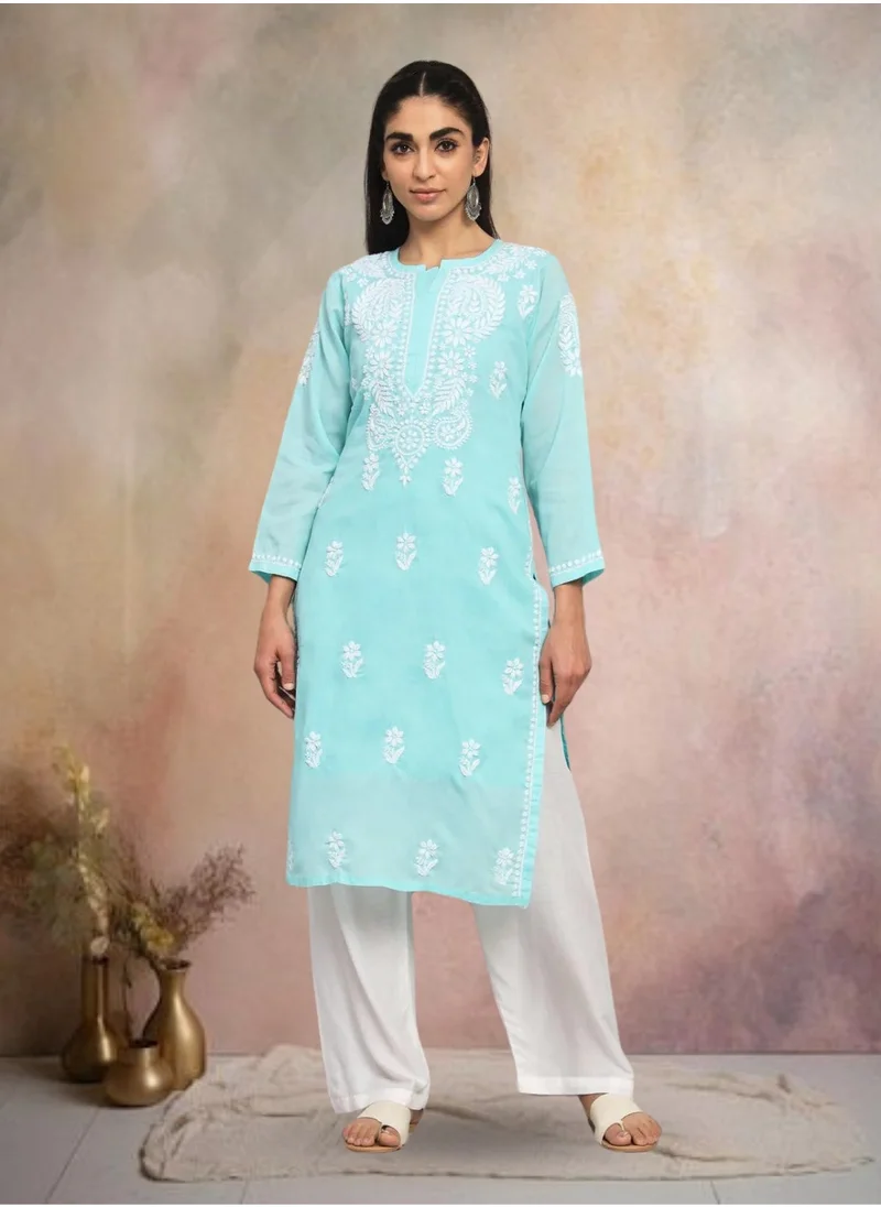 Alaya Hand Embroidered Chikankari Cotton Straight Kurta-AL3561