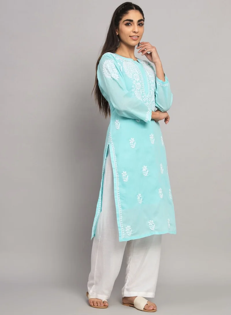 Alaya Hand Embroidered Chikankari Cotton Straight Kurta-AL3561