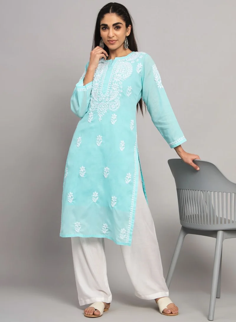 Alaya Hand Embroidered Chikankari Cotton Straight Kurta-AL3561