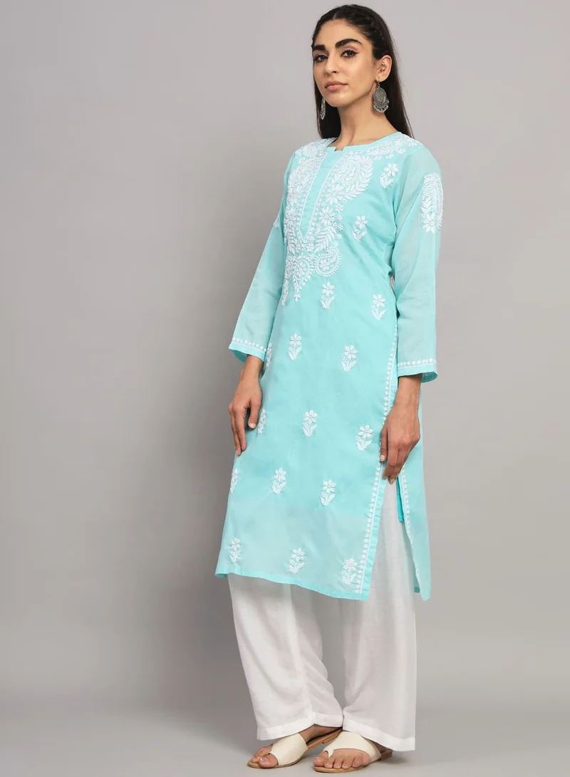 Alaya Hand Embroidered Chikankari Cotton Straight Kurta-AL3561