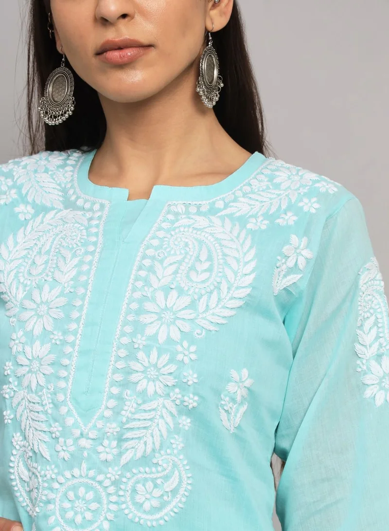 Alaya Hand Embroidered Chikankari Cotton Straight Kurta-AL3561