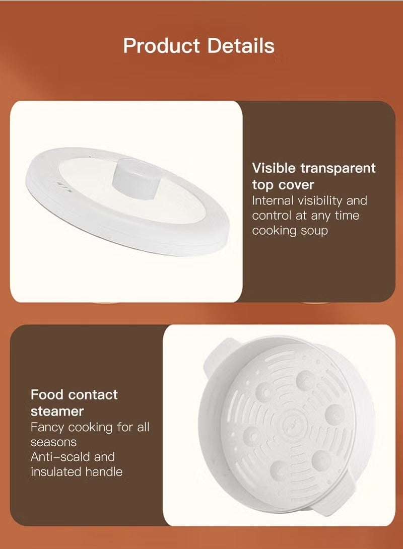 TIGER 2L Electric Hot Pot, Electric Hot Pot, Electric Cooking Pot With Steamer And Temperature Control For Egg Soup Steak Steam Sauté White - Image 5