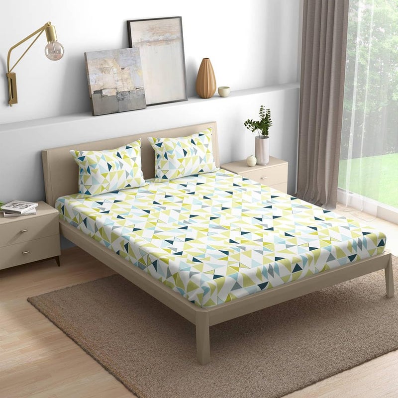 Wakefit Bedsheet for Queen Size, Bedsheet Queen Size Bed Cotton, Fitted Bedsheets Queen Size Cotton, 144 TC 100% Cotton with 2 Pillow Covers (Elastic Fitted Sheet 78x60 : Maze), Maze-multicolor - Image 2
