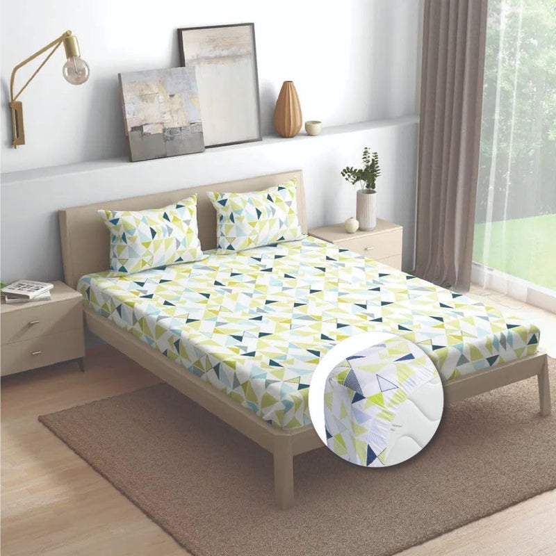Wakefit Bedsheet for Queen Size, Bedsheet Queen Size Bed Cotton, Fitted Bedsheets Queen Size Cotton, 144 TC 100% Cotton with 2 Pillow Covers (Elastic Fitted Sheet 78x60 : Maze), Maze-multicolor - Image 1