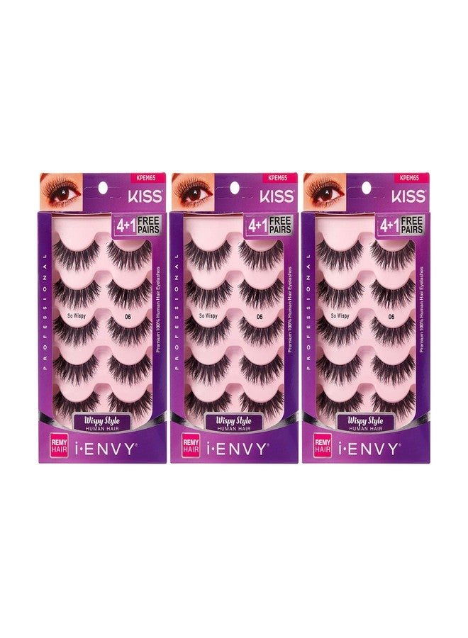 i.Envy iENVY by KISS So Wispy Eyelashes 5 Pair Multi Pack (KPEM65) (3 PACK) Natural Wispy Style Made with Natural Hair - Image 1
