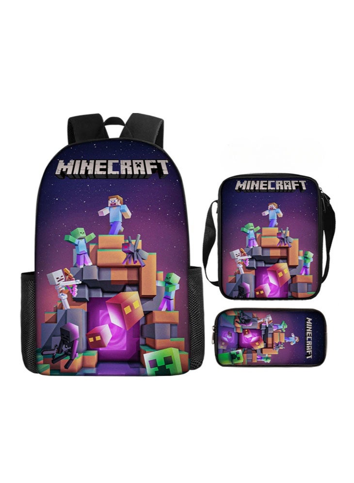 MINECRAFT The new Minecraft backpack, pencil case, satchel, three-piece suit, men's and women's leisure sports travel backpack, student school backpack - Image 1