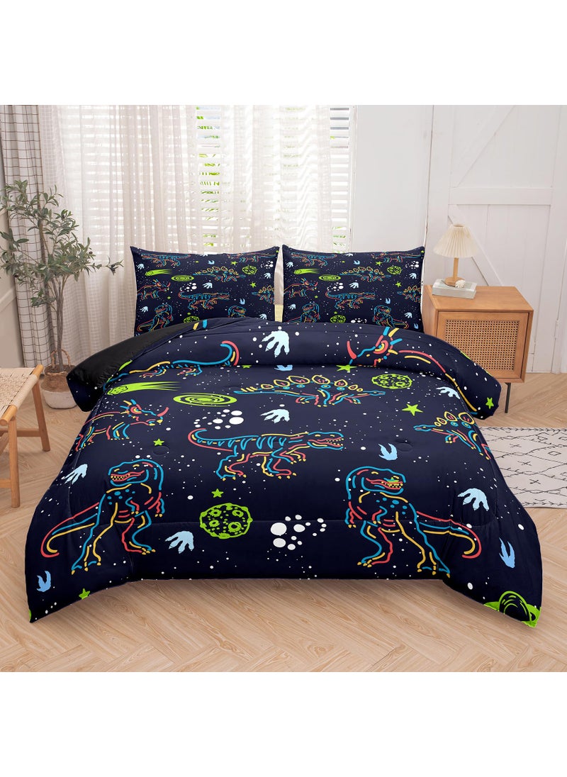 NINENINE NINENINE Dinosaur Comforter Sets for Boys Kids Dinosaur Bedding Set Twin Size Bedding Sets for Boys Kids Dark Blue Comforter Set with 1 Comforter 1 Pillowcase  - Image 1