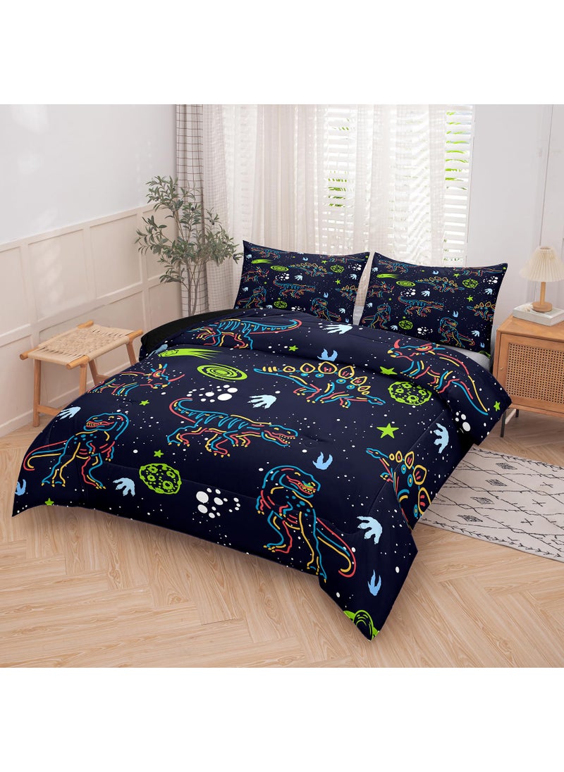 NINENINE NINENINE Dinosaur Comforter Sets for Boys Kids Dinosaur Bedding Set Twin Size Bedding Sets for Boys Kids Dark Blue Comforter Set with 1 Comforter 1 Pillowcase  - Image 2