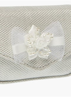 Little Missy Girls Bow Accent Crossbody Bag with Chain Strap and Button Closure  - Image 3