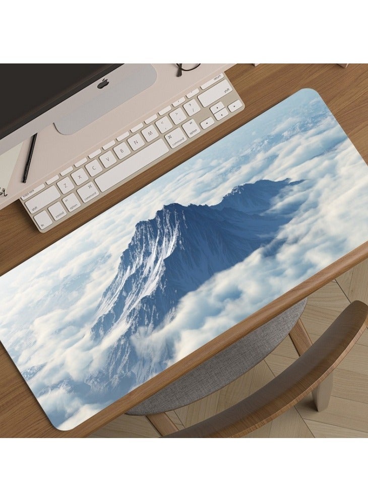 900x400x2mm Large Gaming Mouse Pad Stitched Edges Extended Mousepad Smooth Cloth Surface Non-Slip Rubber Base Waterproof Anime Extended Comfortable Mouse Mat Desk Pad Spill-Resistant Desk Pad for Keyboard and Mouse Blue(Snow Mountain) 