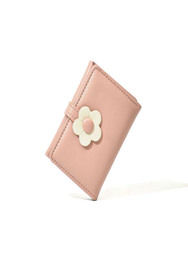 Miracle Manrico's new ins simple, sweet, fresh and lovely flower student wallet Japanese and Korean version short tri-fold wallet Pink - Image 1