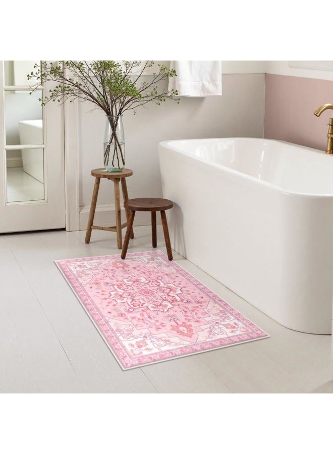 Seavish Vintage Pink Bathroom Rugs, 18"x26" Boho Tribal Bath Rug for Bathroom Floor, Soft Velvet Small Throw Accent Non Slip Washable Rugs for Kitchen Sink Shower Tub Home Decor - Image 5