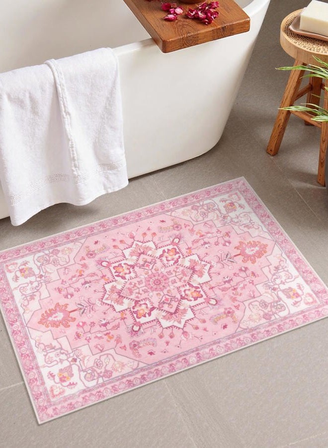 Seavish Vintage Pink Bathroom Rugs, 18"x26" Boho Tribal Bath Rug for Bathroom Floor, Soft Velvet Small Throw Accent Non Slip Washable Rugs for Kitchen Sink Shower Tub Home Decor - Image 1
