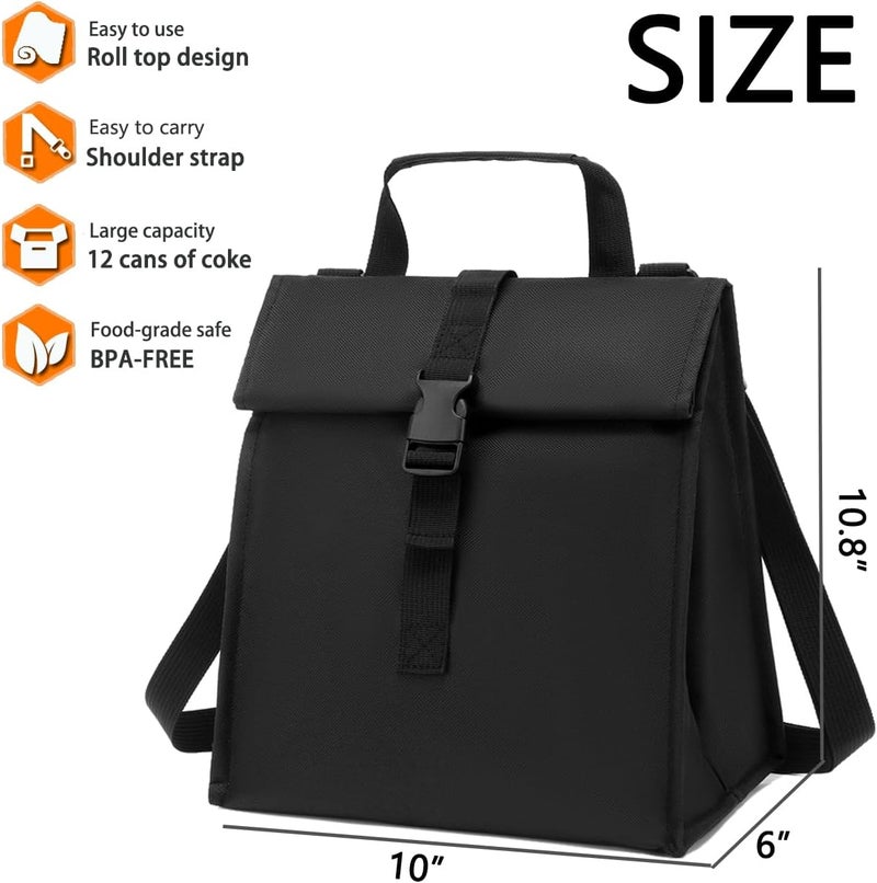 GYEUKHAM Insulated Lunch Bag for Men/Women/Kids, Roll top Reusable Lunch Box with Adjustable Shoulder Strap, Thermal Lunch Cooler Tote Container for Adults/Teens School Work Office Picnic,Black - Image 3