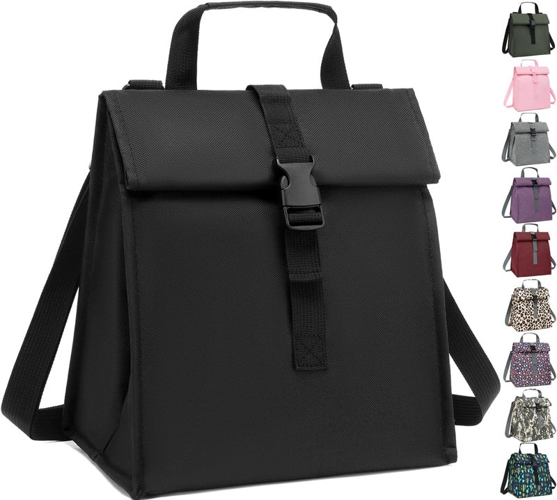 GYEUKHAM Insulated Lunch Bag for Men/Women/Kids, Roll top Reusable Lunch Box with Adjustable Shoulder Strap, Thermal Lunch Cooler Tote Container for Adults/Teens School Work Office Picnic,Black - Image 1