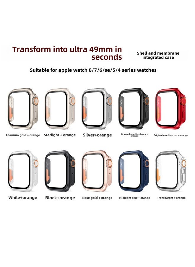 Generic - For Apple Apple Watch10 Case Second Change Ultra Scratch-resistant Appearance PC Case Film Integrated Protective Case-Color:White+orange-Dimensions:41mm (with Opp Bag Packaging) - Image 1