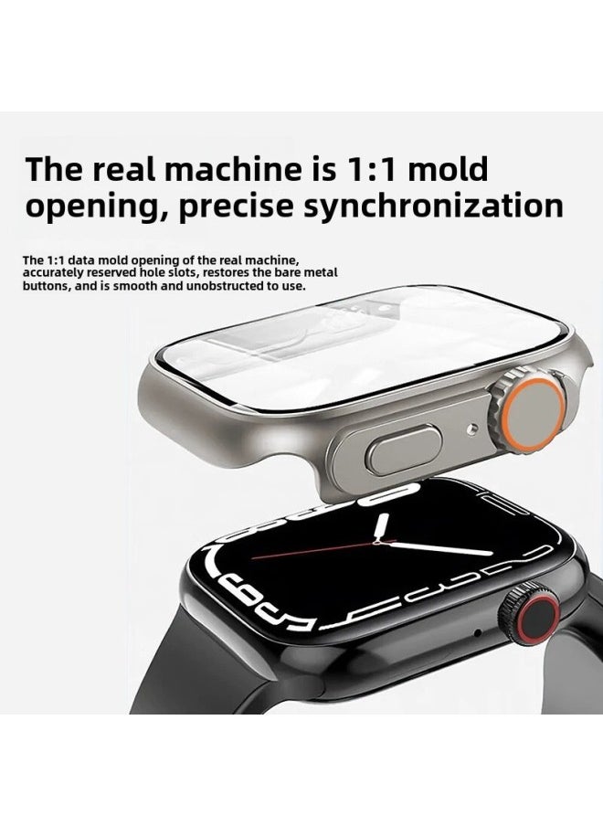 Generic - For Apple Apple Watch10 Case Second Change Ultra Scratch-resistant Appearance PC Case Film Integrated Protective Case-Color:White+orange-Dimensions:41mm (with Opp Bag Packaging) - Image 1