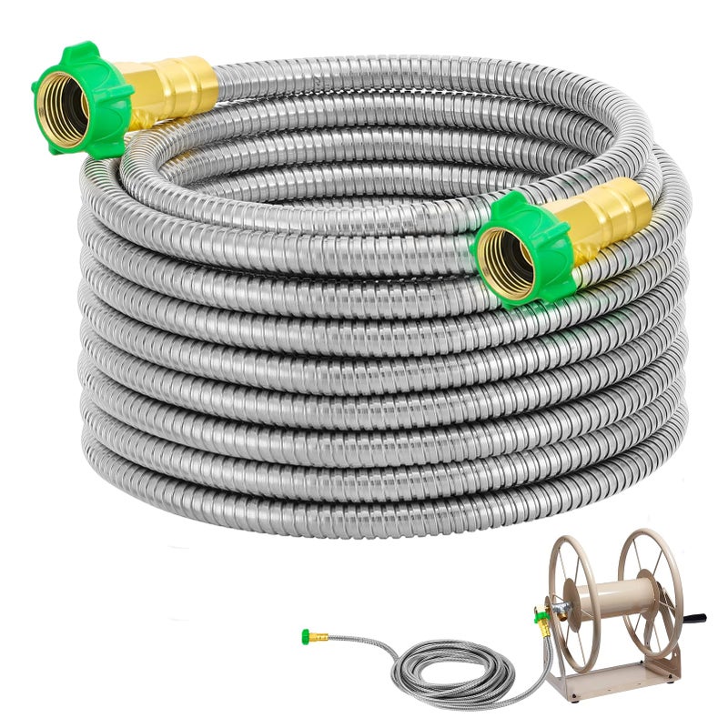 Beeplove Garden Hose with Female to Female Connector 25ft Metal Leakproof Leader Hose for Reel Heavy Duty 304 Stainless Steel Flexible Water Pipe for Outdoor Garden Watering Car Pet Cleaning - Image 2