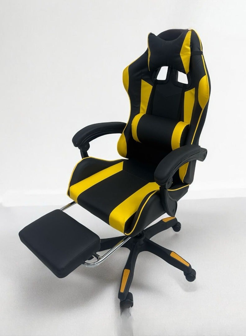 Generic GAMING CHAIR, COMPUTER CHAIR, WITH FOOT REST AND LUMBAR SUPPORT ADJUSTABLE CHAIR COLOR YELLOW& BLACK 