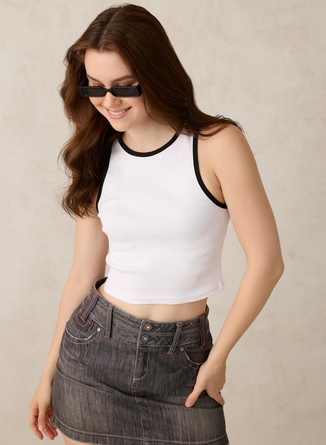 OUTZIDR White Contrast Trim Ribbed Tank - Image 4