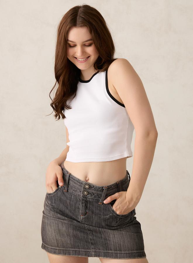 OUTZIDR White Contrast Trim Ribbed Tank - Image 1