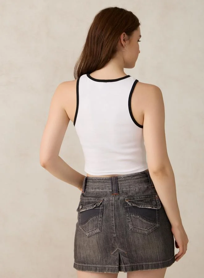 Outzidr  White Contrast Trim Ribbed Tank for Women | Best Price UAE