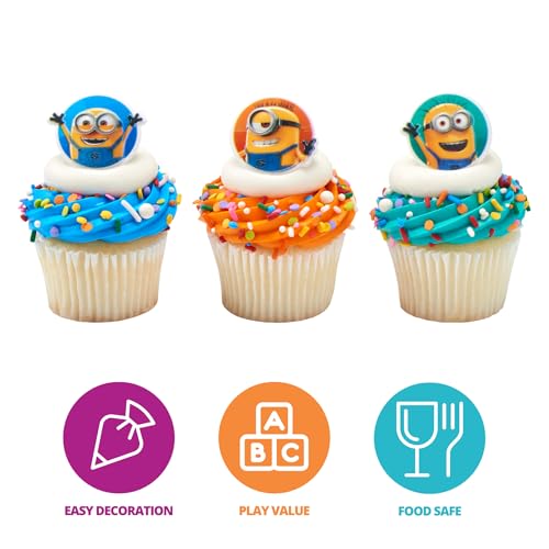 DecoPac Minions Cupcake Rings, 24 Despicable Me™ Cupcake Decorations, Phil, Carl and Bob - 24 Pack - Image 2