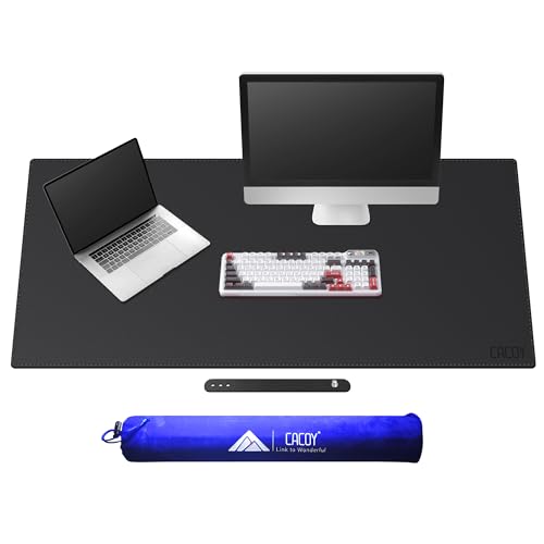 Cacoy 51" x 24" Leather Desk Mat, Office Desk Blotters, Large Computer Gaming Mouse Pad XXL, Waterproof PU Leather Laptop Table Cover Protector, Executive Desktop Accessories (Black) - Image 1