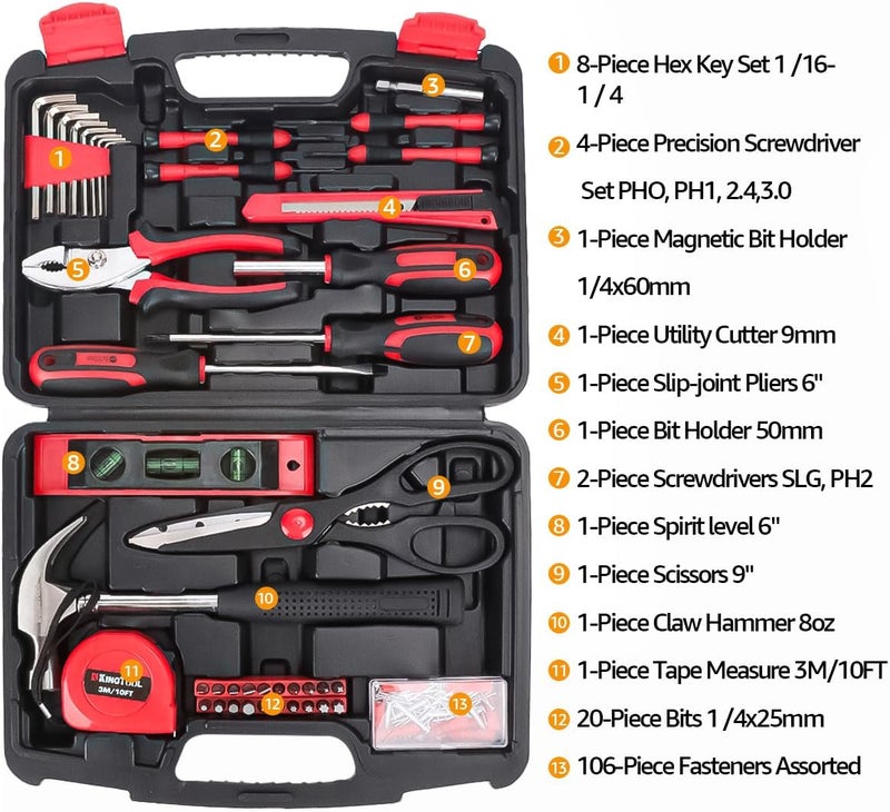 KingTool Home Repair Tool Kit - 149 Pieces Basic Home Repair Tool Set, General Mechanic Tool Set, General Household Tool Kit with Plastic Toolbox, Perfect for Homeowner, Office & College Repairs - Image 2