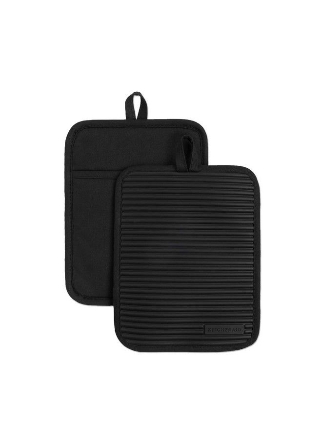 KitchenAid طقم حامل أواني مضلع من السيليكون الناعم المقاوم للماء، مكون من قطعتين باللون الأسود - Image 2