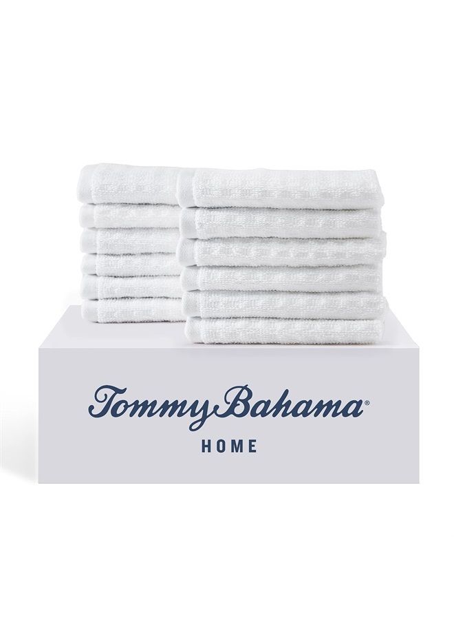 TOMMY Bahama Washcloth Set, Highly Absorbent Cotton Bathroom Decor, Low Linting & Fade Resistant (Northern Pacific White, 12 Piece) - Image 1