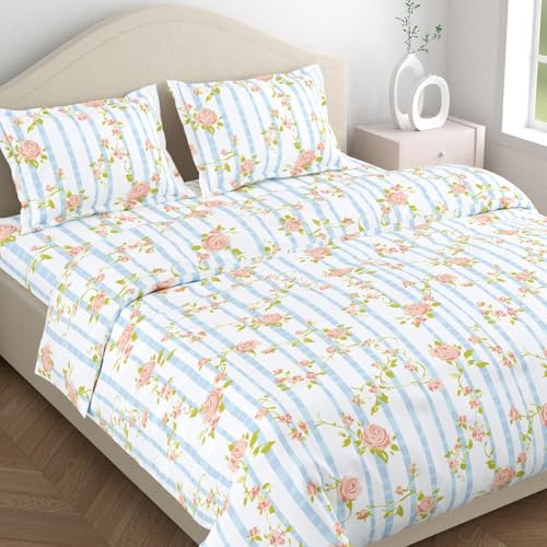 haus & kinder Bedsheets for Double Bed King Size,144 TC King Size Bed Sheet Cotton with 2 Pillow Covers Rosaline Stripes Bedsheet(108 * 108 Inches) - Image 1