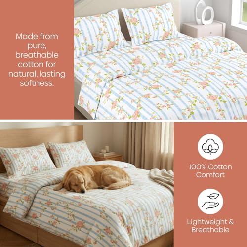 haus & kinder Bedsheets for Double Bed King Size,144 TC King Size Bed Sheet Cotton with 2 Pillow Covers Rosaline Stripes Bedsheet(108 * 108 Inches) - Image 5