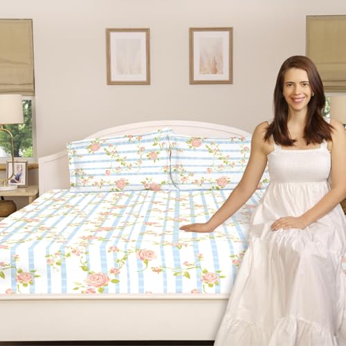 haus & kinder Bedsheets for Double Bed King Size,144 TC King Size Bed Sheet Cotton with 2 Pillow Covers Rosaline Stripes Bedsheet(108 * 108 Inches) - Image 3