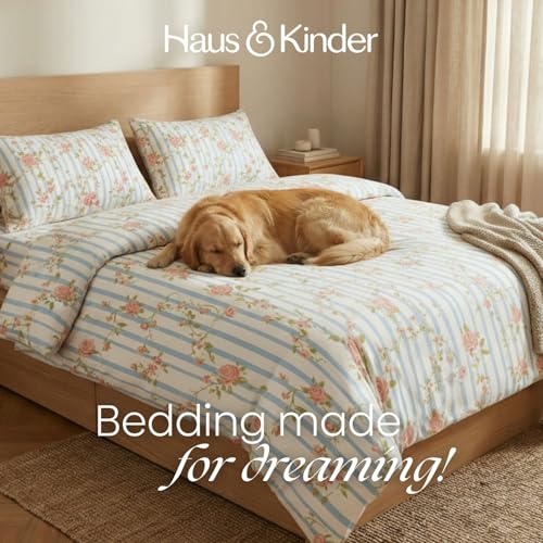 haus & kinder Bedsheets for Double Bed King Size,144 TC King Size Bed Sheet Cotton with 2 Pillow Covers Rosaline Stripes Bedsheet(108 * 108 Inches) - Image 4