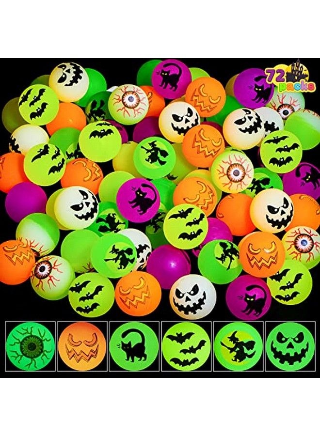 JOYIN 72 Halloween Glow In The Dark Bouncing Balls Halloween Theme Designs Bouncy Balls For Halloween Party Favor Supplies School Classroom Game Rewards Trick Or Treating Goodie - Image 1