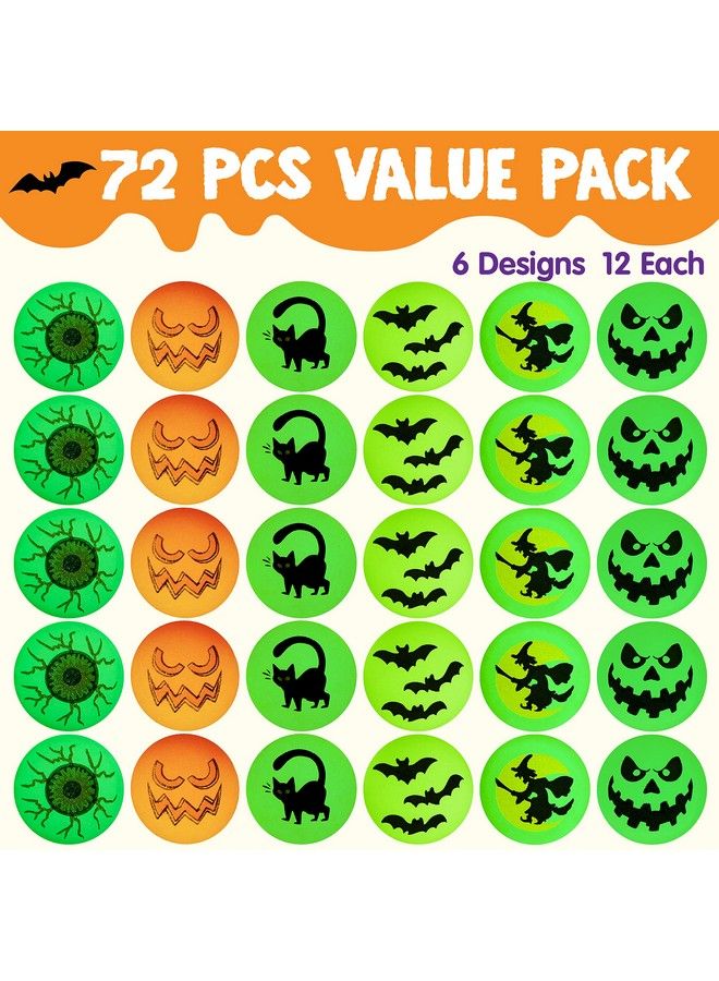JOYIN 72 Halloween Glow In The Dark Bouncing Balls Halloween Theme Designs Bouncy Balls For Halloween Party Favor Supplies School Classroom Game Rewards Trick Or Treating Goodie - Image 3