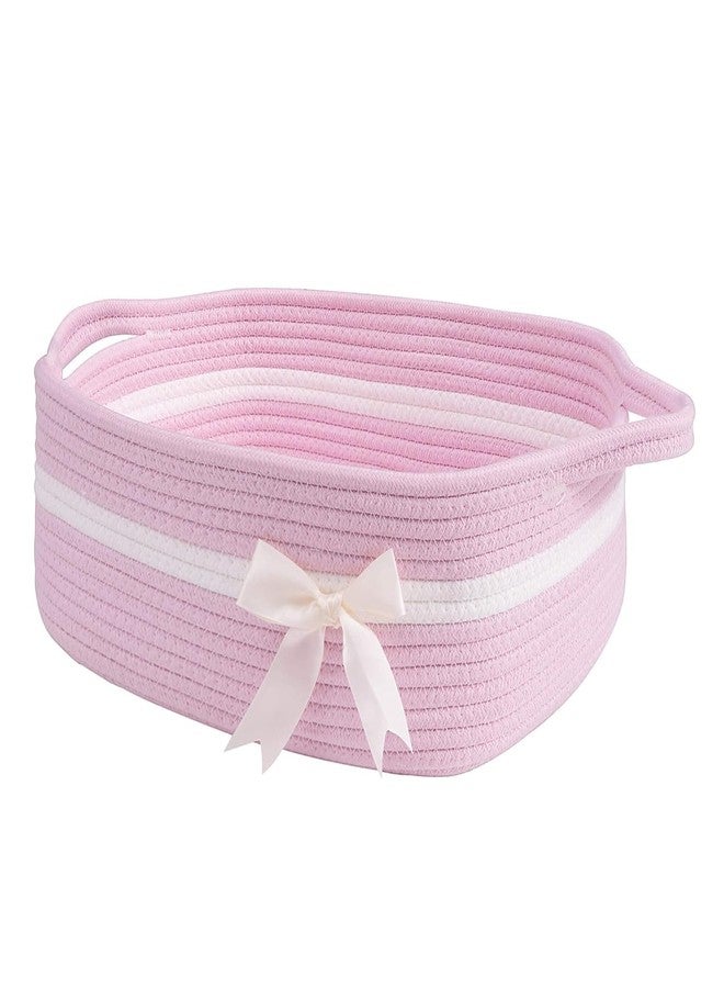 Rugszone Baby Gift Basket, Small Woven Rope Basket, Rectangle Shelf Basket for Bathroom, Cute Nursery Storage Basket for Toys, Diapers, Towels, Snacks, 12 x 8 x 5 inches (Pink) - Image 1