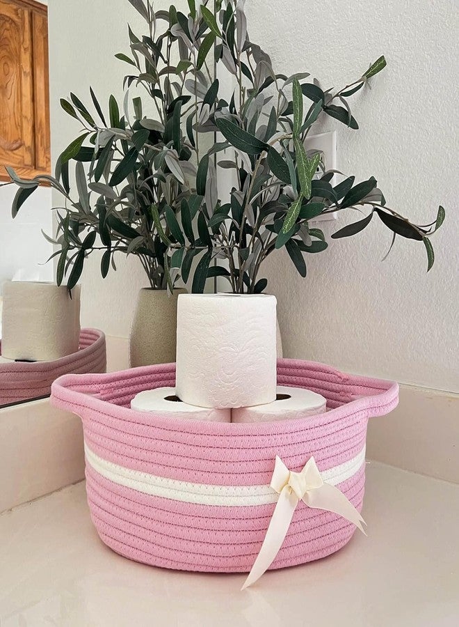 Rugszone Baby Gift Basket, Small Woven Rope Basket, Rectangle Shelf Basket for Bathroom, Cute Nursery Storage Basket for Toys, Diapers, Towels, Snacks, 12 x 8 x 5 inches (Pink) - Image 3
