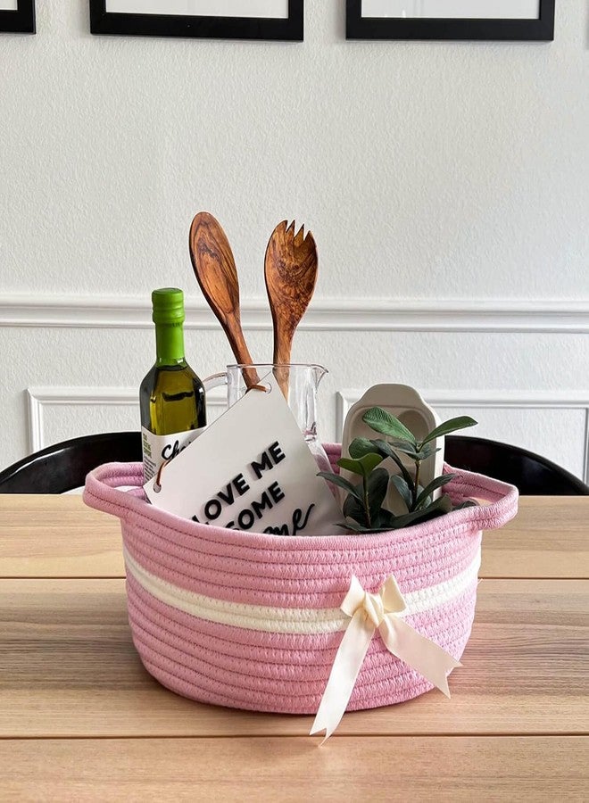 Rugszone Baby Gift Basket, Small Woven Rope Basket, Rectangle Shelf Basket for Bathroom, Cute Nursery Storage Basket for Toys, Diapers, Towels, Snacks, 12 x 8 x 5 inches (Pink) - Image 4