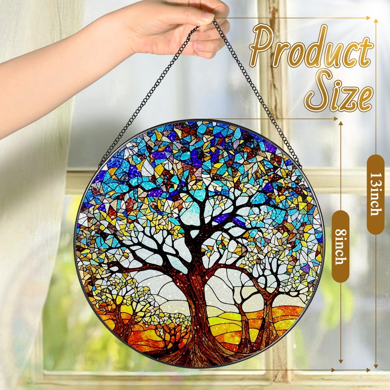 LAOWEIKI Stained Glass Window Hanging, LAOWEIKI 8'' Tree of Life Suncatcher, Stained Glass Ornament, Suncatchers for Windows Hanging, Window Decor, Outdoor or Indoor, Gifts for Women, Lovers, Couple, Friends - Image 4