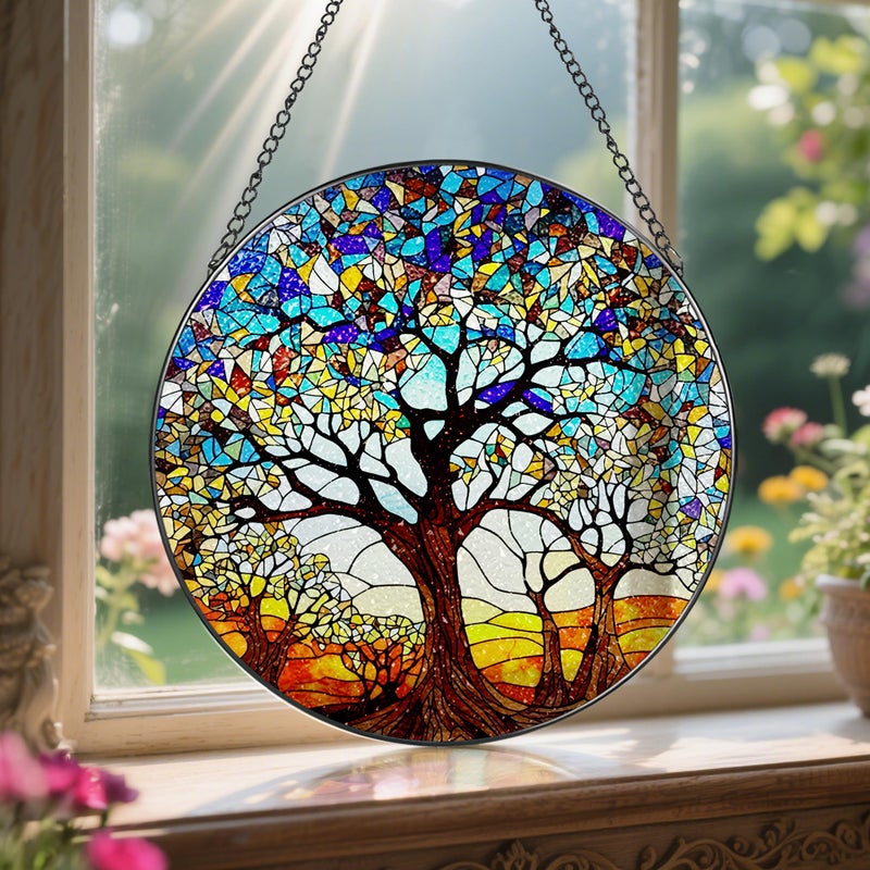 LAOWEIKI Stained Glass Window Hanging, LAOWEIKI 8'' Tree of Life Suncatcher, Stained Glass Ornament, Suncatchers for Windows Hanging, Window Decor, Outdoor or Indoor, Gifts for Women, Lovers, Couple, Friends - Image 5