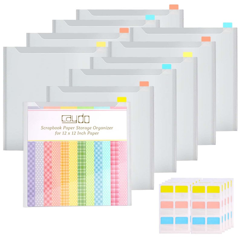 Caydo 36PCS Scrapbook Paper Storage Organizer 12 x 12 Paper Storage Organizer with 100PCS Sticky Index Tabs Holds Scrapbooking Cardstock Vinyl Paper