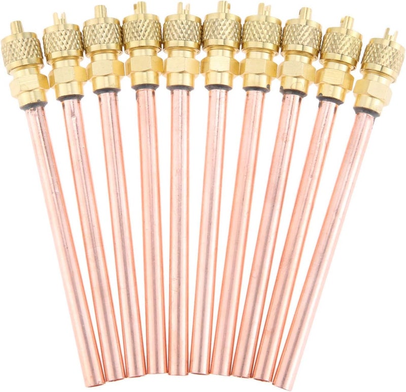 صمام خدمة الوصول HVAC 10 قطع 1/4" SAE x 1/4" OD x 4" نواة الساق، متوافق مع نظام شرايدر لـ R12 R22 R134 تكييف الهواء