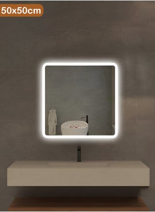 Square Bathroom Mirror with LED Side Lights Touch Control, Wall Mounted Mirror with 3 Colors Adjustable Light for Bathroom, Bedroom, Vanity - 50x50cm - pzsku/ZC60ABBE733CE4EA817EBZ/45/1747662195/9e6e5484-d164-4fee-8362-a0c23cb03f52