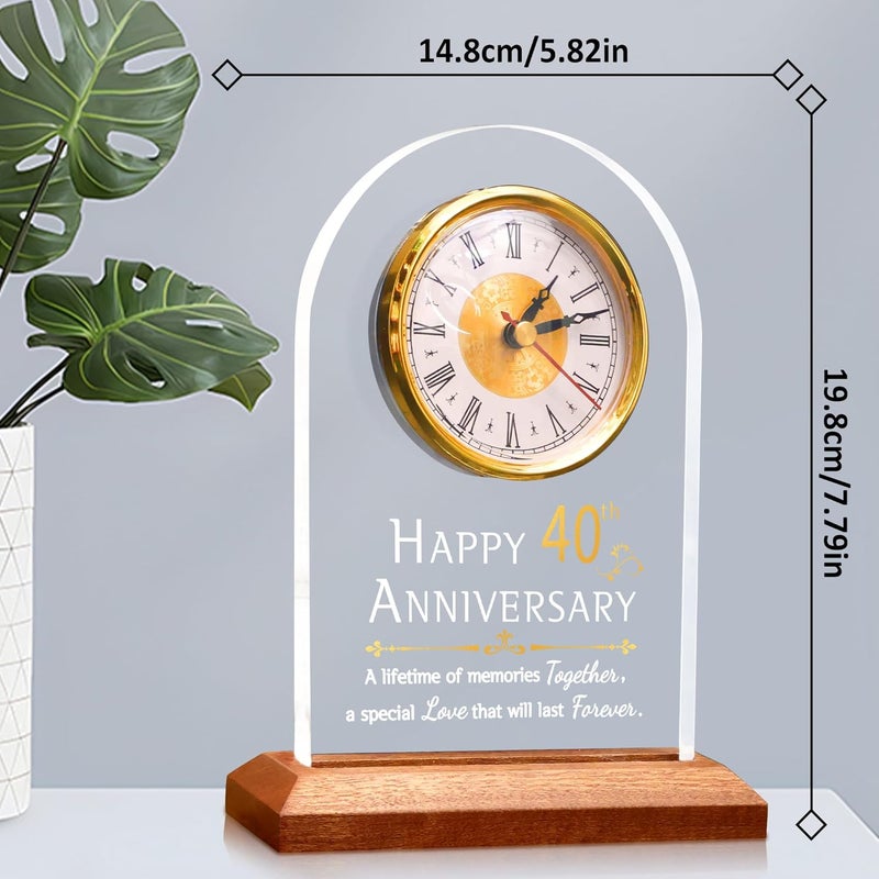 OkiyiD 40th Wedding, Light Up Anniversary Clock with LED Wooden Base for Couples Parents Bedroom Decor, Happy 40th for Husband Wife - Image 5